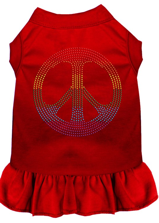 Rhinestone Rainbow Peace Dress Red XS